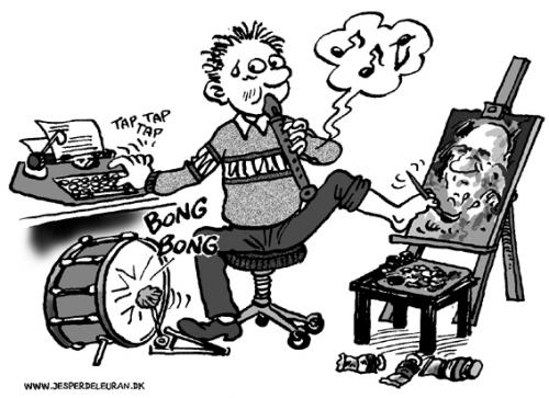 Cartoon: Multitasking (medium) by deleuran tagged writing,music,musicians,drums,painting,art,