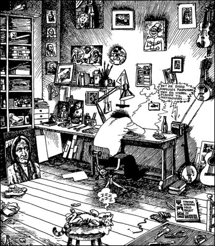Cartoon: The artist at work (medium) by deleuran tagged artist,paintings,art,drawings,studio,workingspace,