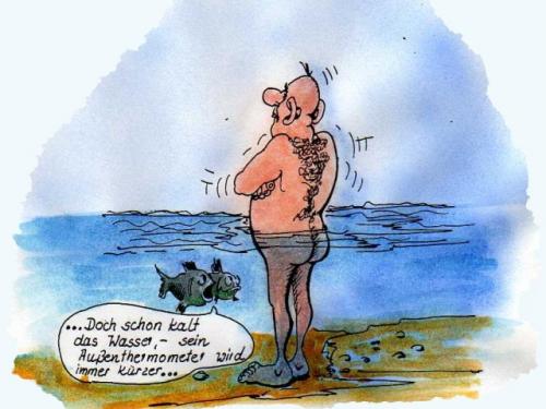 Cartoon: Das Außenthermometer (medium) by williS tagged außenthermometer,kaltes,wasser,fische,nackter,mann