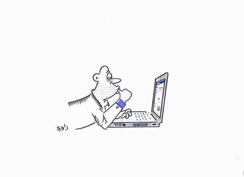 Cartoon: Like (medium) by Raoui tagged internet,facebook,addiction,like,thumb,suck,sucking,finger,laptop,man,addict