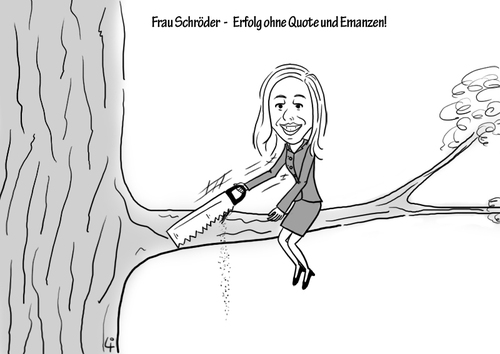 Cartoon: Kristina Schröder - unschlagbar (medium) by elke lichtmann tagged kristina,schröder,feminismus,feminism,quote,quota,sägen,saw,emanzipation