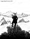Cartoon: Caspar David Friedrich 2011 (small) by elke lichtmann tagged caspar david friedrich sea fog wanderer über dem nebelmeer romantik romance painting gemälde