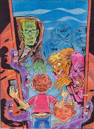 Cartoon: Alfred E Newman and Monsters (medium) by McDermott tagged mad,magazine,funny,comedy,monsters,frankenstein,mcdermott