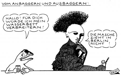 Cartoon: Vorsicht am Tresen (medium) by Kriki tagged anbaggern,wasserbett,bar,mann,frau,man,woman,flirt,