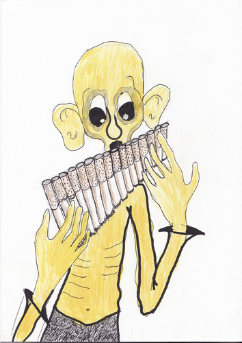 Cartoon: To sing a bad smoke song (medium) by cristian constandache tagged world,humany,bad,smoke,cigarette,sing,song,slim,unhealthy,satire,humor,free,academy,graphic,art,paula,salar,romania,student,child,cristian,constandache,school,young,talented,smart,culture,teacher,illustrator,first,cartoonschool,initiator,woman,cartoonist,word,music,eyes,draw,ink,watercolor,time