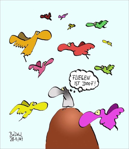 Cartoon: Griesgrämige Bodenhaftung (medium) by BoDoW tagged neid,fliegen,saure,trauben,abwerten,nicht,können,überwindung,kognitive,dissonanz,psychologie