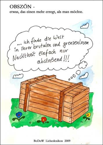 Cartoon: Obszön (medium) by BoDoW tagged erregbarkeit,erregung,verstecken,kiste,nacktheit,nackt,welt,obszön