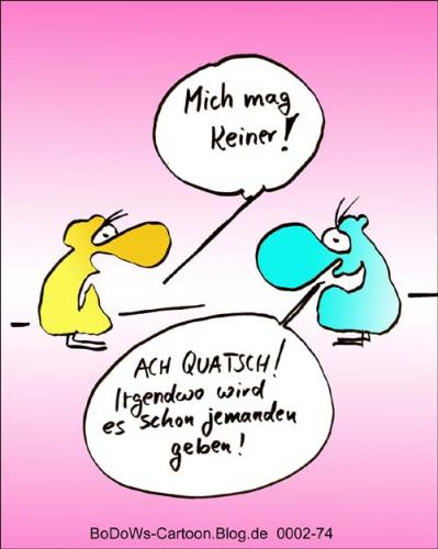 Cartoon: Vom Mögen und Gemochtwerden (medium) by BoDoW tagged hoffnung,du,ich,nichtmögen,beziehung,liebe,trösten,trost,ablehnen,mögen