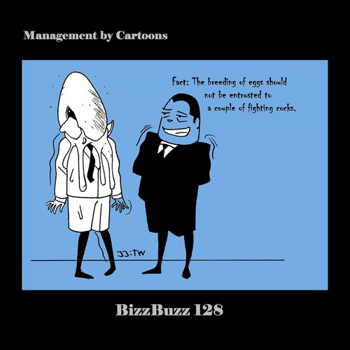 Cartoon: BizzBuzz - Fighting Cocks (medium) by MoArt Rotterdam tagged bizzbuzz,bizztoons,businesscartoons,managementcartoons,managementbycartoons,officelife,officesurvival,fact,fightingcocks,breed,brredingofeggs,entrust,couple