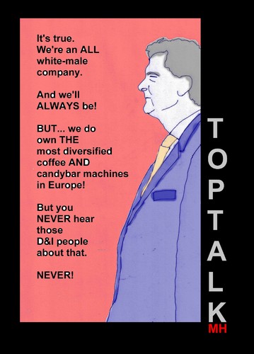 Cartoon: TopTalk Diversity Inclusiveness (medium) by MoArt Rotterdam tagged toptalk,diversityandinclusiveness,ceotalks,coffeemachine,candybarmachine,whitemalecompany,allwhitemale,allmalecompany,diversity,inclusiveness,coffee,candy,candybar,company,workforce
