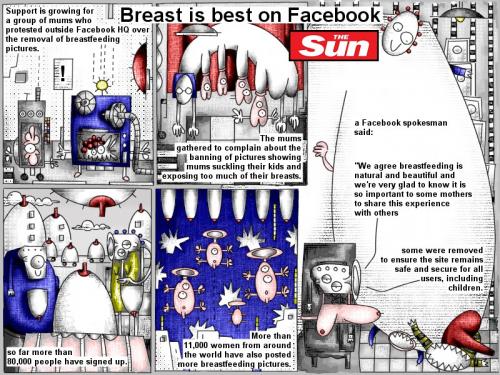 Cartoon: Breast is best on Facebook (medium) by bob schroeder tagged comic,webcomic,breast,facebook,protest,breastfeeding,mums,pictures,ban,kids,mothers,children