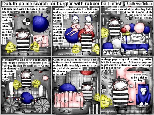 Cartoon: Burglar with rubber ball fetish (medium) by bob schroeder tagged comic,webcomic,man,police,burglary,sexual,fetish,rubber,exercise,balls,sports,health,fitness,rehabilitation,probation,psychological,counseling,therapy,psychologist,defendant,risk,society