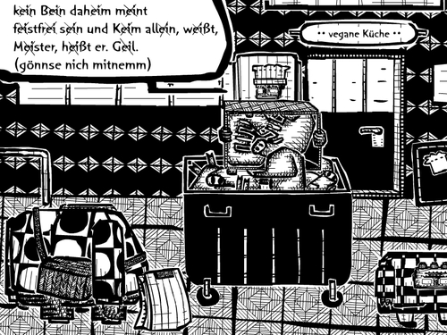 Cartoon: cuisine (medium) by bob schroeder tagged kueche,vegan,schwein,abfall,ernaehrung,ei