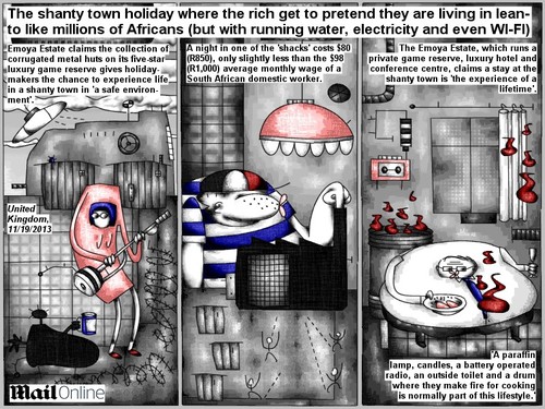 Cartoon: luxury shanty (medium) by bob schroeder tagged shanty,town,luxury,holiday,rich,poor