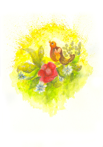 Cartoon: Singvogel (medium) by eliskape tagged gesang,freude,gras,sonne,blume,rose,sperling,vogel