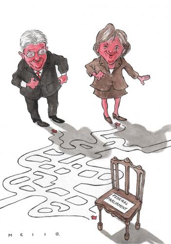 Cartoon: Electoral Race (medium) by Mello tagged steinmeier,an,merkel