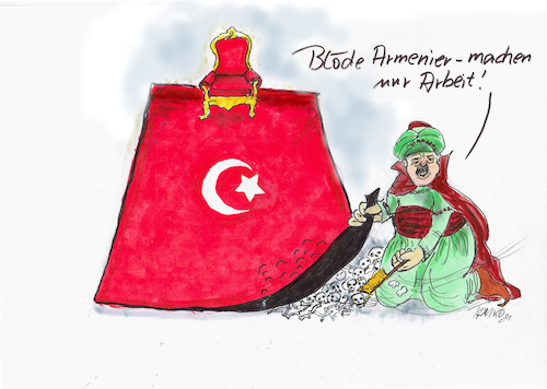 Cartoon: Erdogan (medium) by Skowronek tagged türkei,armenier,erdogan,sultan,teppich,thron,putzen,kehren,völkermord,armenienskowronek,cartoon