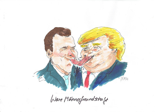 Cartoon: Männerfreunschaft (medium) by Skowronek tagged emanuell,macron,donald,trump,handelszölle,weißes,haus,frankreich,usa