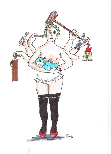 Cartoon: Mehrfachbelastung (medium) by Skowronek tagged frauen,emazipation,gleichberechtigung