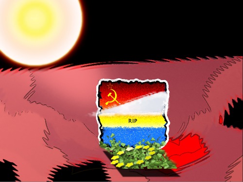 Cartoon: Abstimmungsprobleme (medium) by Nikklaus tagged russland,ukraine,europa,rip,sonne,rote,erde,brennen,sterben,veränderung