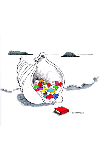 Cartoon: Bücher (medium) by Mehmet Karaman tagged bücher,muscheln,literatür,strand