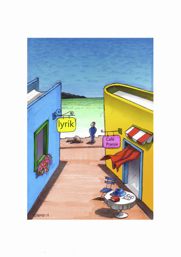 Cartoon: Cafe Poesie (medium) by Mehmet Karaman tagged cafe,poesie,meer,strand