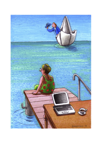 Cartoon: Prinz auf dem weissen.... (medium) by Mehmet Karaman tagged papierschiff,schreiben,literatur,frau