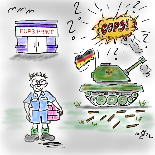 Cartoon: 3 Tage Munitionsvorrat (medium) by legriffeur tagged bundeswehr,verteidigung,munition,munitionsvorrat,krieg,gefecht,paketdienst,paketdienste,deutschland,regierung,unserland