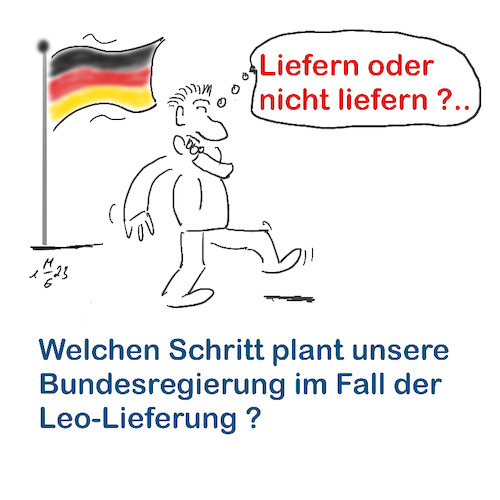 Cartoon: Liefern oder nicht liefern (medium) by legriffeur tagged deutschland,bundesregierung,bundeskanzlerscholz,verteidigung,bundeswehr,europa,nato,ukrainekrieg,leopardpanzer,panzerlieferung,außenpolitik,liefern