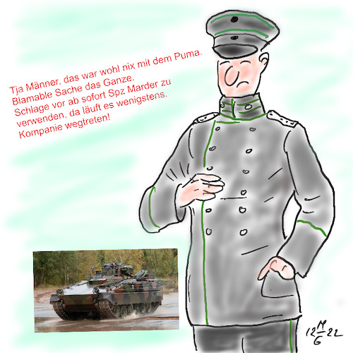 Cartoon: Pannenpanzer Puma (medium) by legriffeur tagged pumapanzer,schützenpanzerpuma,pannenpanzer,pannenpanzerpuma,spzmarder,bundeswehr,bundesverkehrsminister,bundesverteidigungsministerium,deutschland,nato