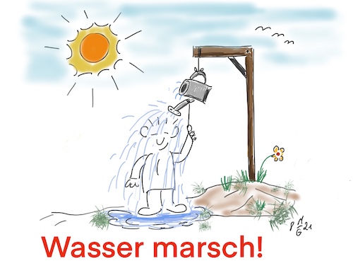 Cartoon: Wasser marsch (medium) by legriffeur tagged hitze,wasser,dusche,duschen,erfrischung,schwitzen,sommer,sommerhitze,hitzewelle