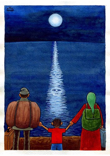 Cartoon: Moonlight (medium) by Makhmud Eshonkulov tagged migration