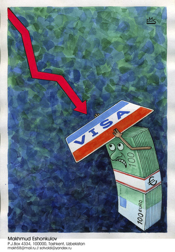 Cartoon: Visa (medium) by Makhmud Eshonkulov tagged visa