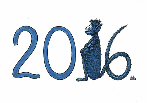 Cartoon: Year of the Monkey (medium) by Makhmud Eshonkulov tagged year,new,xmas,christmas,2016,peace