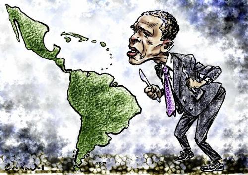 Cartoon: Obama and Lat Am (medium) by Bob Row tagged obama,latam,neighbors,imperialism