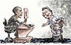 Cartoon: Cuba banned from the Summit (small) by Bob Row tagged ammericassummit,obama,santos,castro