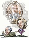 Cartoon: Thatcher kicked everybody (small) by Bob Row tagged thatcher cromwell galtieri malvinas falklands neoliberalism banks