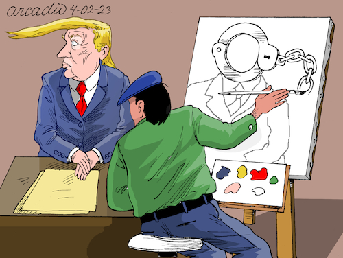 Cartoon: A futuristic portrait of Trump. (medium) by Cartoonarcadio tagged justice,trump,usa,courts