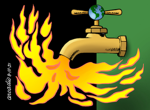 Cartoon: Extreme climate change. (medium) by Cartoonarcadio tagged planet,pollution,global,warming,fires,disasters