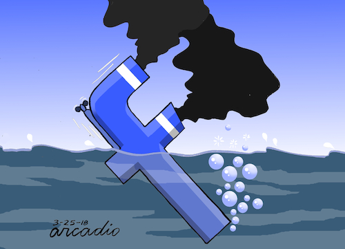 Cartoon: Facebook is sinking. (medium) by Cartoonarcadio tagged facebook,data,information,internet,corruption,money