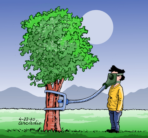 Cartoon: Fresh Air. (medium) by Cartoonarcadio tagged earth,planet,trees,air,pollution