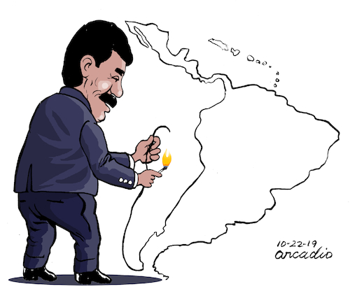 Cartoon: Maduro burns Latin America (medium) by Cartoonarcadio tagged venezuela,maduro,latin,america,riots,violence