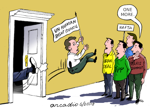 Cartoon: No more Human Rights Council. (medium) by Cartoonarcadio tagged human,rights,un,trump,us,politics