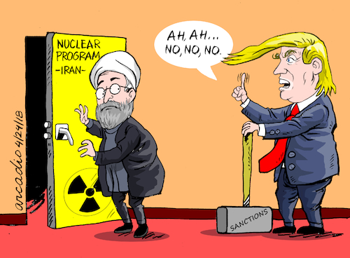 Cartoon: No to nuclear program. (medium) by Cartoonarcadio tagged trump,iran,nuclear,program,usa
