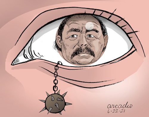 Cartoon: Ortega the vigilant dictator. (medium) by Cartoonarcadio tagged ortega,nicaragua,dictatorship,central,america,elections
