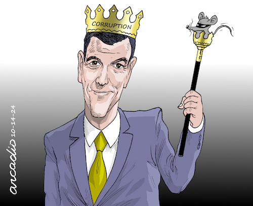 Cartoon: Pedro Sanchez the other King of (medium) by Cartoonarcadio tagged spain,corruption,pedro,sanchez