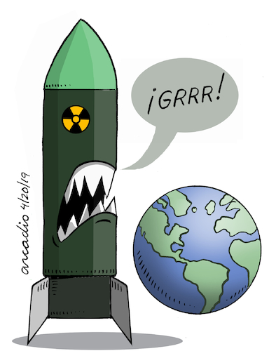 Cartoon: Planet Earth and nuclear weapons (medium) by Cartoonarcadio tagged nuclear,weapons,wars,conflicts,planet,earth