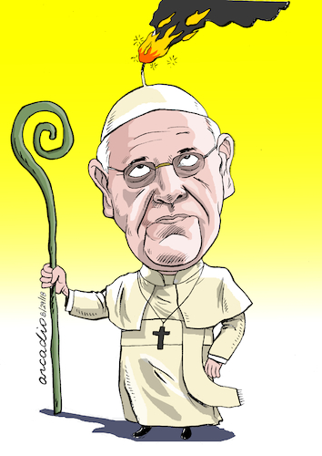 Cartoon: Pope in danger. (medium) by Cartoonarcadio tagged pope,vatican,religion,christianism