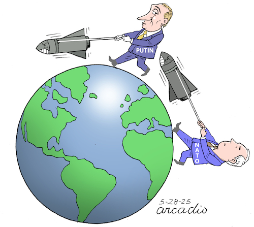 Cartoon: Putin and NATO Parade Their Miss (medium) by Cartoonarcadio tagged putin,nato,europe,war,ukraine