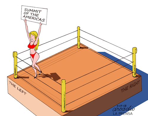 Cartoon: Summit of the Americas. (medium) by Cartoonarcadio tagged americas,summit,trump,vnezuela,left,right,ideologies